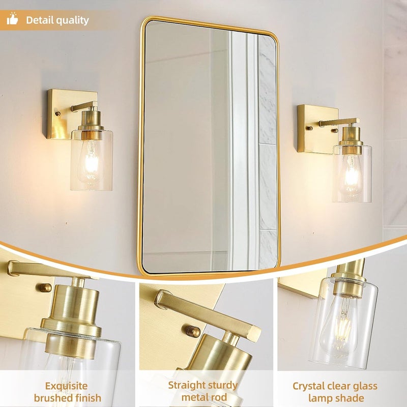 EMONG Gold Bathroom Light Fixtures,1-Lights Brushed Brass Vanity Light with Clear Glass Shade, Wall Sconces for Hallway, Farmhouse, Living Room - Image 2